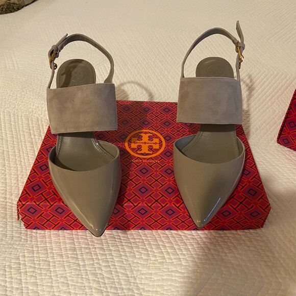 NWT Tory Burch 'Ashton' sling back pumps in Dust Storm   Size 9.5 - Picture 2 of 4